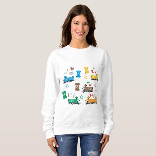 Farbenfrohe Recycelnd Garbage Trucks & Bins Sweatshirt (Vorne ganz)