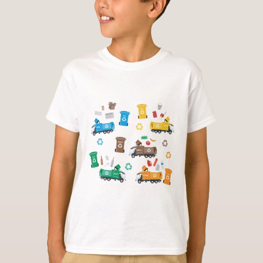 Farbenfrohe Recycelnd Garbage Trucks & Bins T-Shirt (Vorderseite)