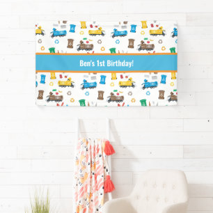 Farbenfrohe Recycelnd Müllwagen & Bins Geburtstag Banner