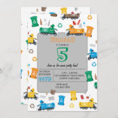 Farbenfrohe Recycelnd Müllwagen & Bins Geburtstag Einladung (Vorne/Hinten)