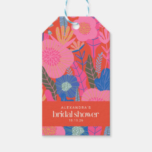 Farbenfrohe Red Boho Floral Custom Brautparty Geschenkanhänger