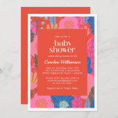 Farbenfrohe Red Boho Floral Stilvolle Babydusche Einladung (Vorne/Hinten)