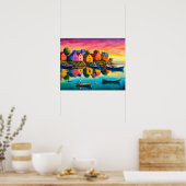 Farbenfrohe Reflexion von Häusern Poster (Küche)