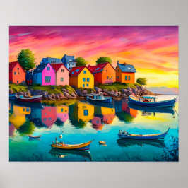 Farbenfrohe Reflexion von Häusern Poster