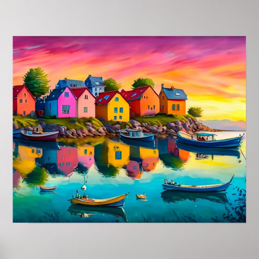 Farbenfrohe Reflexion von Häusern Poster (Vorne)