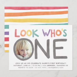 Farbenfrohe Regenbogen 1. Geburtstag Einladungen |