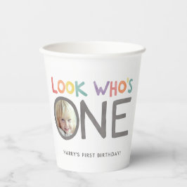 Farbenfrohe Regenbogen 1. Geburtstag | FOTO Pappbecher