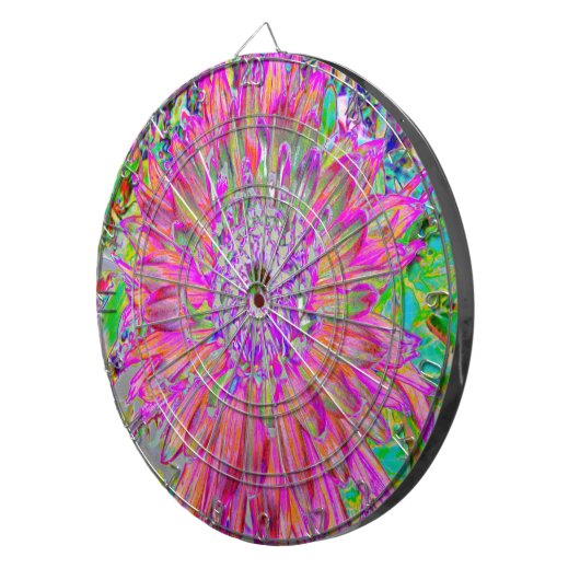 Farbenfrohe Regenbogen Abstrakt dekorative Dahlia  Dartscheibe (Vorderseite rechts)