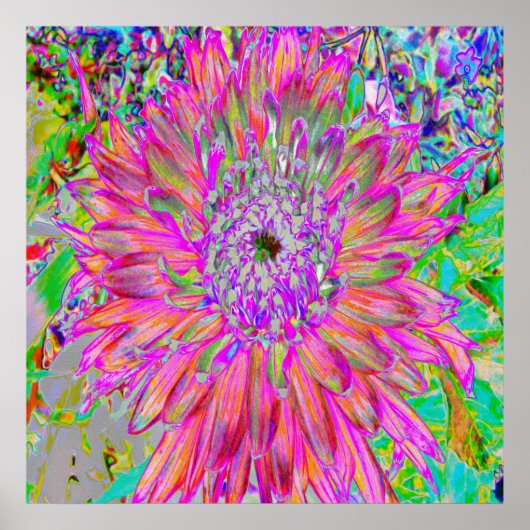 Farbenfrohe Regenbogen Abstrakt dekorative Dahlia  Poster (Vorne)