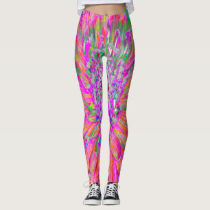Farbenfrohe Regenbogen-Abstrakt-Dekorative Dahlien Leggings