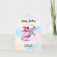 Farbenfrohe Regenbogen Axolotl Geburtstagskarte