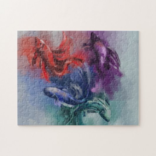 Farbenfrohe Regenbogen Betta Fisch grün blau lila Puzzle (Horizontal)