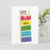 Farbenfrohe Regenbogen Birthday Cake Kindergeburts Einladung (Stehend Vorderseite)