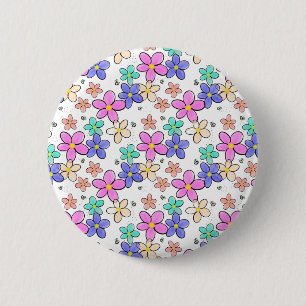 farbenfrohe Regenbogen-Blume Hummeln blühend Button