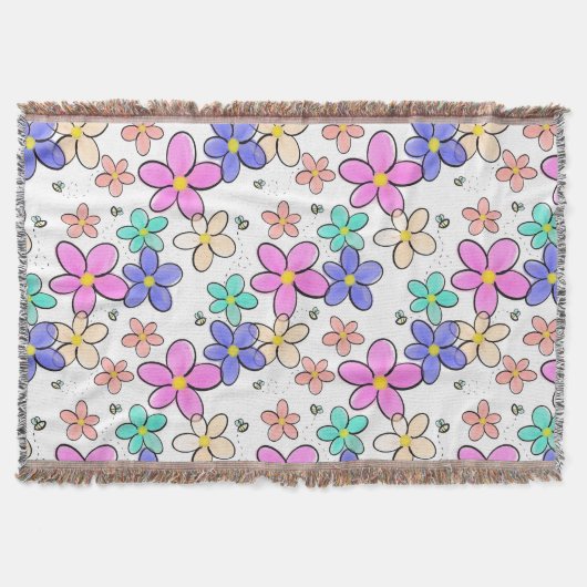 farbenfrohe Regenbogen-Blume Hummeln blühend Decke (Vorderseite)
