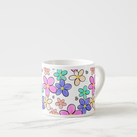 farbenfrohe Regenbogen-Blume Hummeln blühend Espressotasse (Vorderseite Rechts)