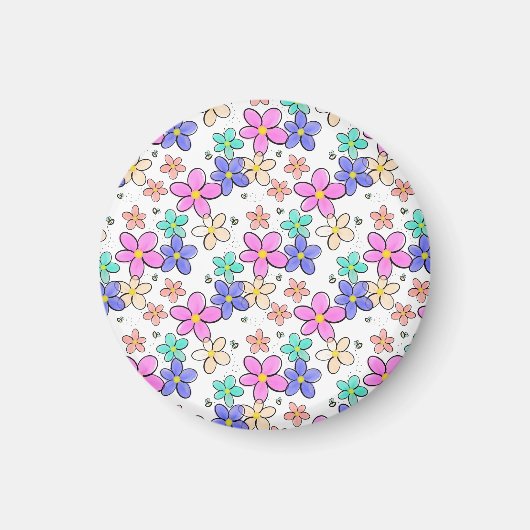 farbenfrohe Regenbogen-Blume Hummeln blühend Magnet (Vorne)