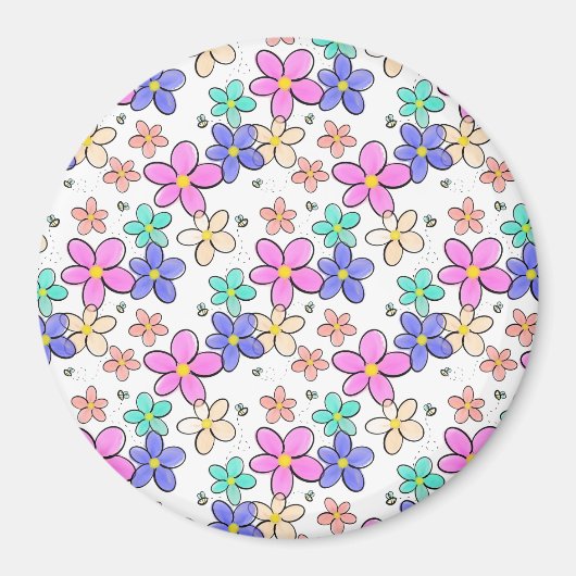 farbenfrohe Regenbogen-Blume Hummeln blühend Magnet (Vorne)