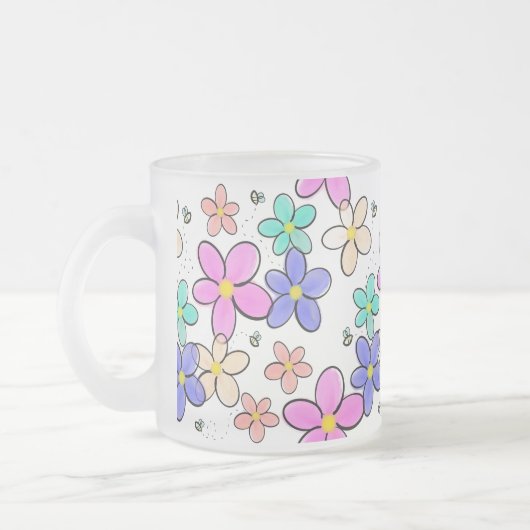 farbenfrohe Regenbogen-Blume Hummeln blühend Mattglastasse (Links)
