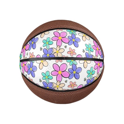 farbenfrohe Regenbogen-Blume Hummeln blühend Mini Basketball (Vorderseite)