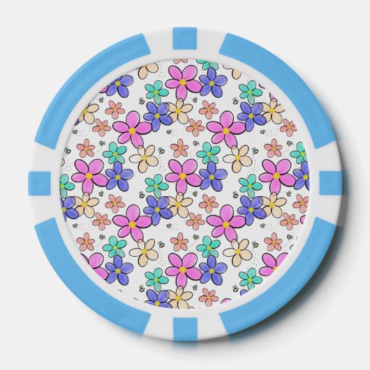 farbenfrohe Regenbogen-Blume Hummeln blühend Pokerchips (Vorderseite)