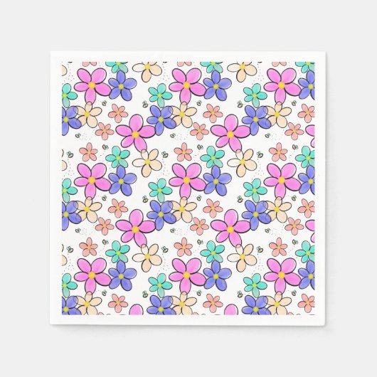 farbenfrohe Regenbogen-Blume Hummeln blühend Serviette (Vorderseite)