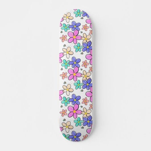 farbenfrohe Regenbogen-Blume Hummeln blühend Skateboard (Vorne)