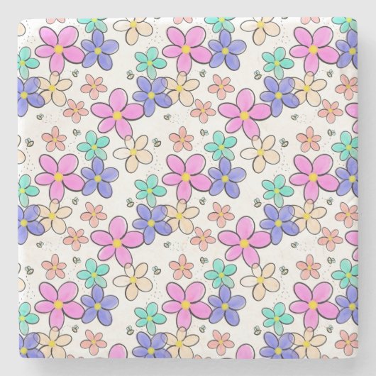 farbenfrohe Regenbogen-Blume Hummeln blühend Steinuntersetzer (Vorderseite)