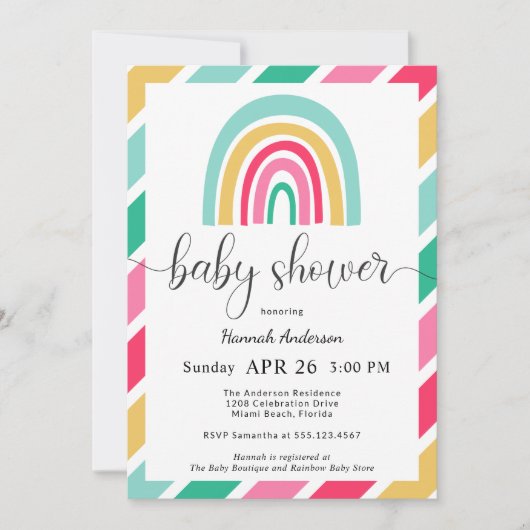 Farbenfrohe Regenbogen-Bright Happy Baby Dusche Einladung (Vorderseite)
