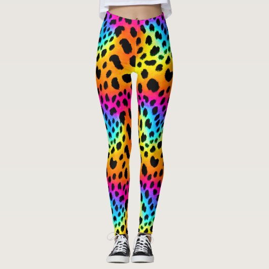Farbenfrohe Regenbogen-Cheetah Nahtloses Muster Leggings (Vorderseite)