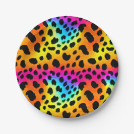 Farbenfrohe Regenbogen-Cheetah Nahtloses Muster Pappteller