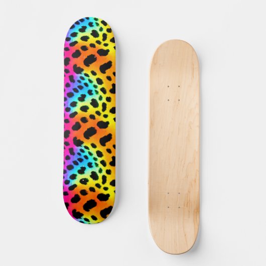 Farbenfrohe Regenbogen-Cheetah Nahtloses Muster Skateboard (Vorderseite)