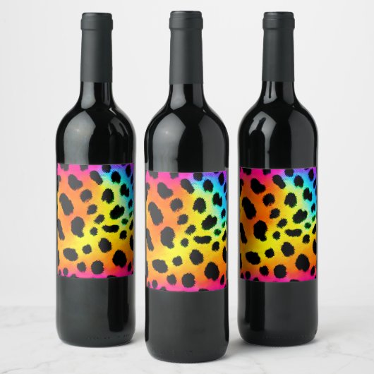 Farbenfrohe Regenbogen-Cheetah Nahtloses Muster Weinetikett (Flaschen)