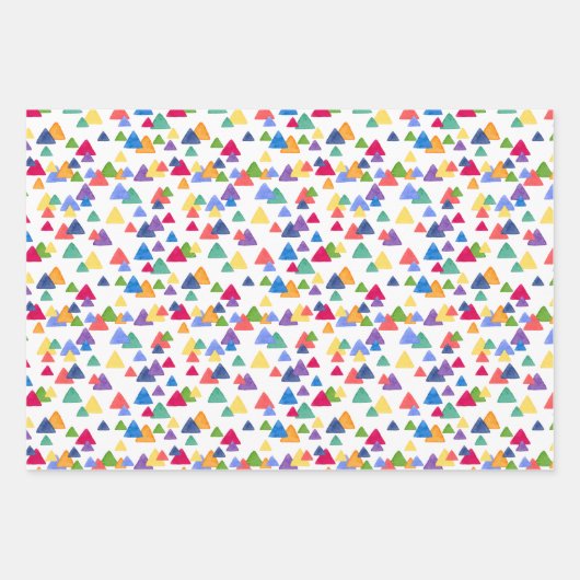 Farbenfrohe Regenbogen-Confetti-Dreieck Zigzag-Pun Geschenkpapier Set (Vorderseite)