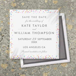 Farbenfrohe Regenbogen Confetti Save the Date Magnet