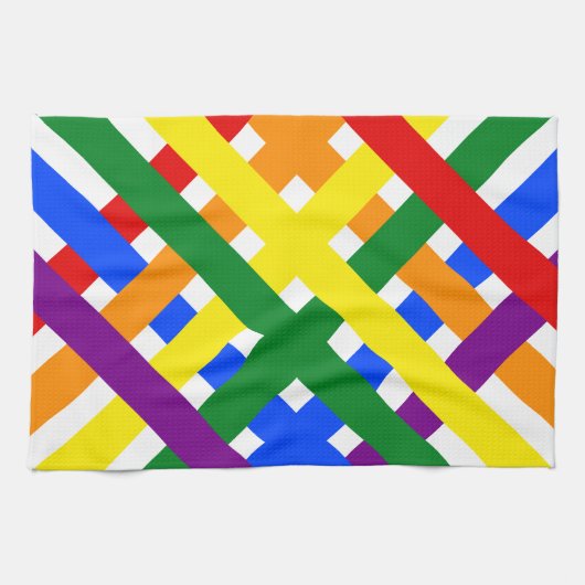 Farbenfrohe Regenbogen-Diagonal-Kreuzstreifen Geschirrtuch (Horizontal)