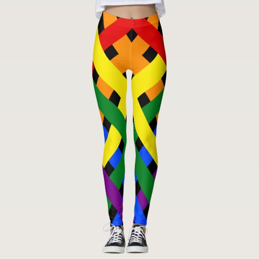 Farbenfrohe Regenbogen-Diagonal-Kreuzstreifen Leggings (Vorderseite)
