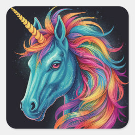 Farbenfrohe Regenbogen Einhorn Fantasie Kunst, Dic Quadratischer Aufkleber