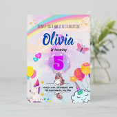 Farbenfrohe Regenbogen-Einhorn Folieneinladung (Stehend vorne)