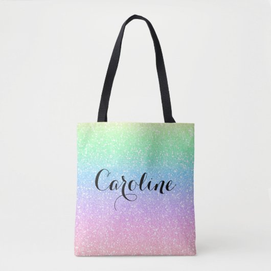 Farbenfrohe Regenbogen Einhorn Glitzer Trendy Must Tasche (Vorderseite)