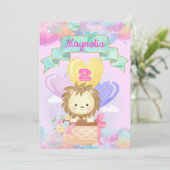 Farbenfrohe Regenbogen Einhorn Heißluftballon Baby Einladung (Stehend Vorderseite)