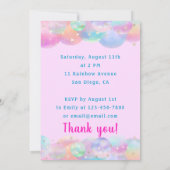 Farbenfrohe Regenbogen Einhorn Heißluftballon Baby Einladung (Rückseite)