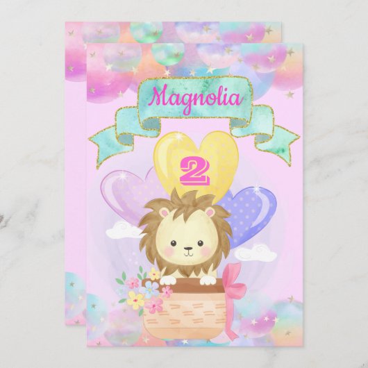 Farbenfrohe Regenbogen Einhorn Heißluftballon Baby Einladung (Vorne/Hinten)