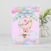 Farbenfrohe Regenbogen Einhorn Heißluftballon Gebu Einladung (Stehend Vorderseite)