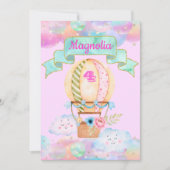 Farbenfrohe Regenbogen Einhorn Heißluftballon Gebu Einladung (Vorderseite)