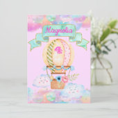 Farbenfrohe Regenbogen Einhorn Heißluftballon Gebu Einladung (Stehend Vorderseite)