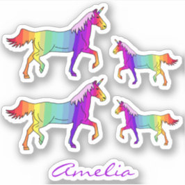 Farbenfrohe Regenbogen Einhorn Name Kinder Aufkleb Aufkleber