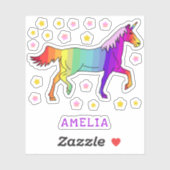 Farbenfrohe Regenbogen Einhornsterne Name Kids Sti Aufkleber (Blatt)