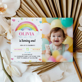 Farbenfrohe Regenbogen Einladung zum ersten Geburt