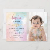 Farbenfrohe Regenbogen Einladung zum ersten Geburt (Vorderseite)